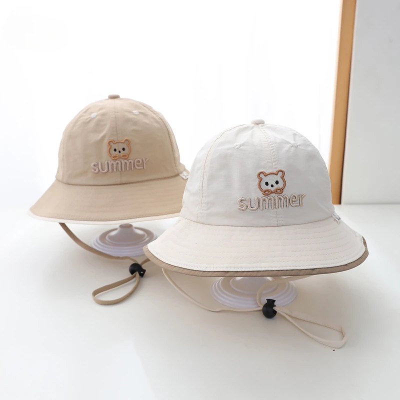 Spring Summer Outdoor Sun Protection Fishing Cap for Baby Fashion Cartoon Bear Bucket Caps Cotton Sunshade Hat 6-24M