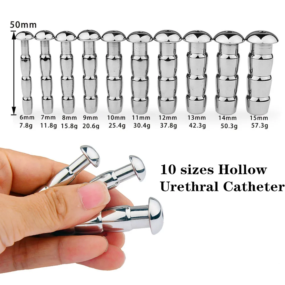 10 Size Metal Hollow Urethral Sound Catheter Dilator Horse Eye Stimulation Adult Sex Toys For Men Penis Plug Insert Urethra Rod