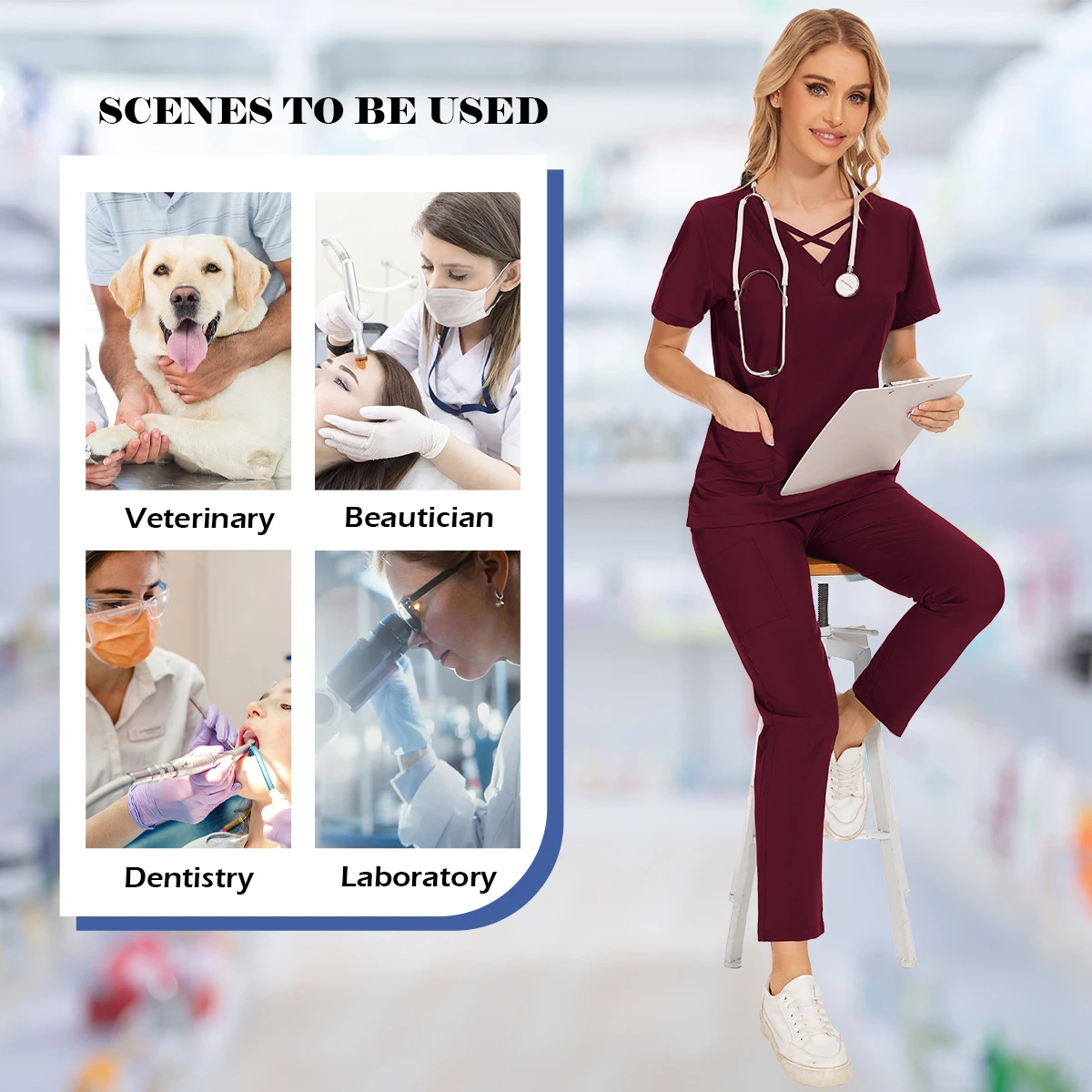 Scrubs Sets Veterinary Pet Clinic Medical Dental Hospital Working Clothes Solid Color Minimalist Nursing Work Wear Nurse Uniform