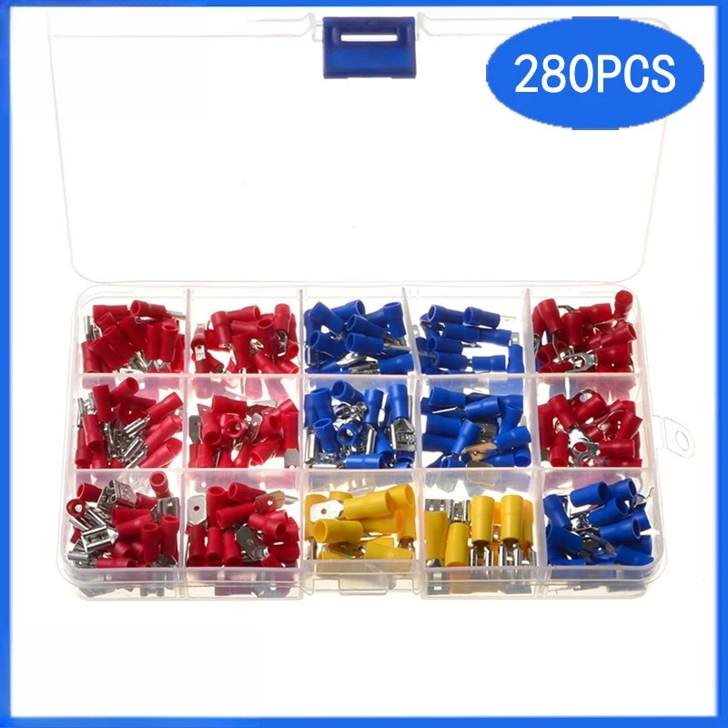

280PCS Pre-insulated Cold Crimp Copper Terminals Box Kit, Waterproof Electrical Quick Connect Wire Lugs Mixed Assortment