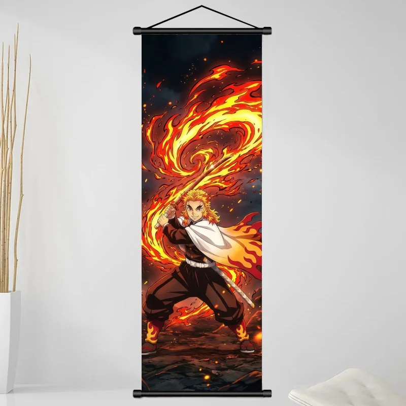 Demon Slayer Kyojuro Rengoku HD Print Anime Fabric Wall Art Scroll for Fans Bedroom Gaming Room Living Room Home Decor view 3