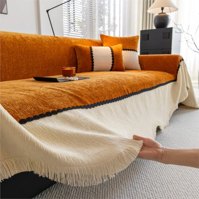 

housses de canapé Sofa Covers Chenille Black Sofa Mats Throw Blankets All-season Color Block Camping Picnic Blanket Sofa Cover
