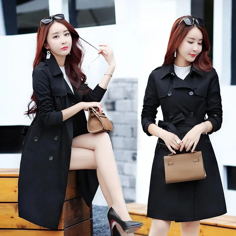 

Trench Coat Women 2023 Spring New Korean Slim British Style Casual Outwear Female Large Size Double Breasted Windbreaker Jacket