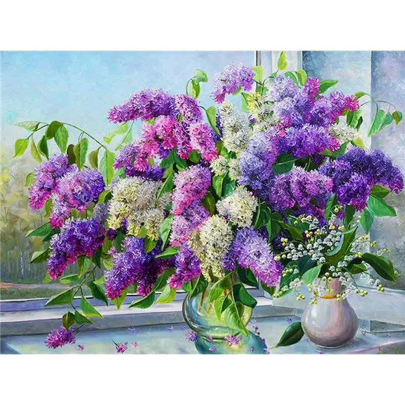 PhotoCustom Lavender Painting By Numbers Handmade Paint With Numbers Flower Craft Supplies Hand Painting DIY Color by Number