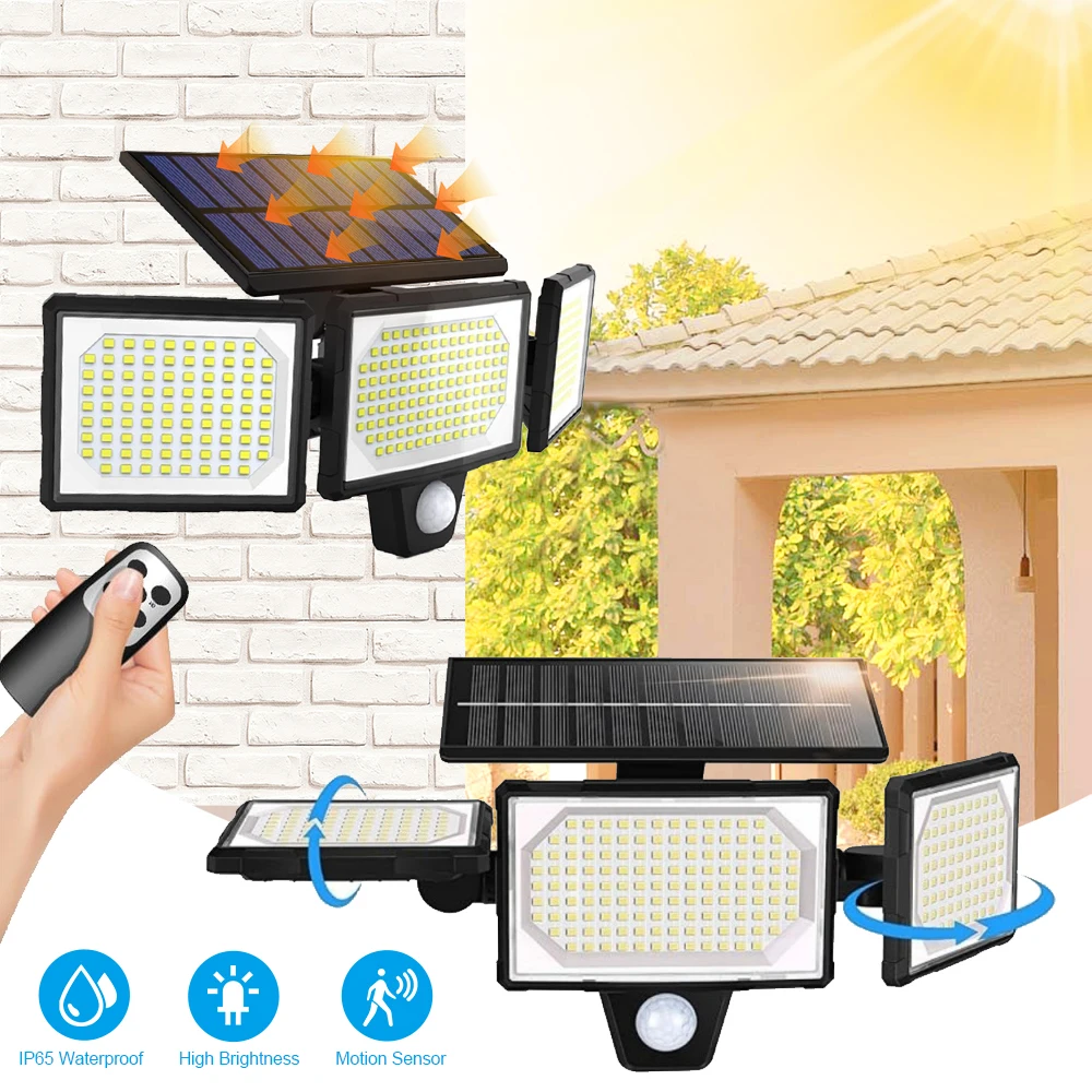 

Solar Lights Outdoor 3 Head Solar Motion Lights Outdoor,Waterproof Solar Powered Security Flood Lights Motion Sensor Lights