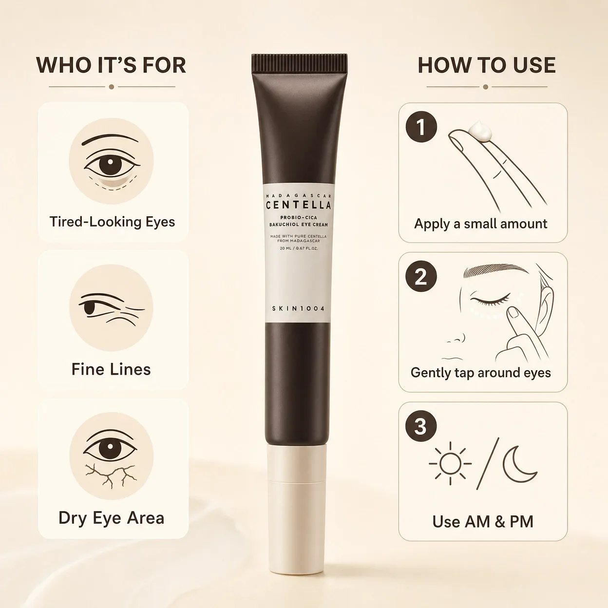 Koreanische Hautpflege Centella Probio-Cica Bakuchiol Glow Augencreme Reduziert Feine Linien Feuchtigkeitsspendende Straffende Hautpflege für die Augenpartie – Detail 4