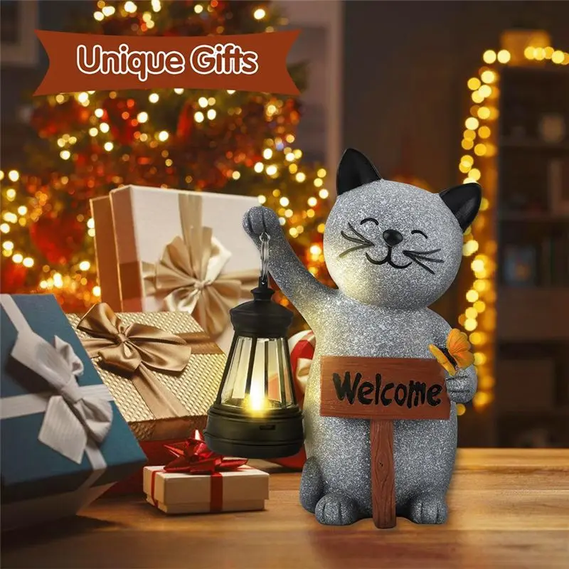 A23E-High-Quality Animal Series Lantern Kitten Lights - Beautiful Resin Home Sculptures Perfect For Christmas Halloween