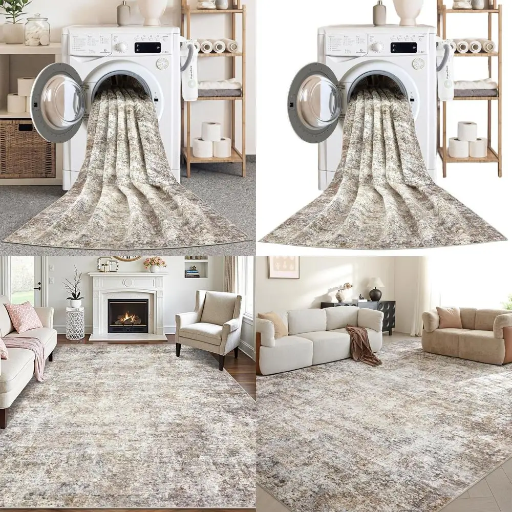 

Коврик 8x10, нейтральный абстрактный, моющийся и мягкий для гостиной, спальни, столовой и домашнего офиса — коричневый и серый