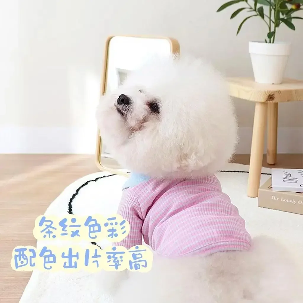 Ins Dog Clothes Striped Lapel Shirt Pet Teddy Koki Bear Small And Medium-sized Dog Spring And Summer Clothes Dog Shirt