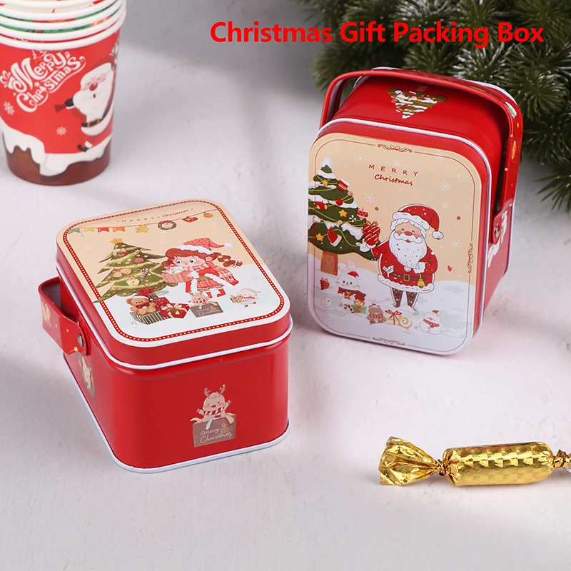 1 pc Christmas Cookie Gift Storage Jar Sugar Case Christmas Gift Packing Box Card Tin Box Tins Cake Decorations Box With Lid