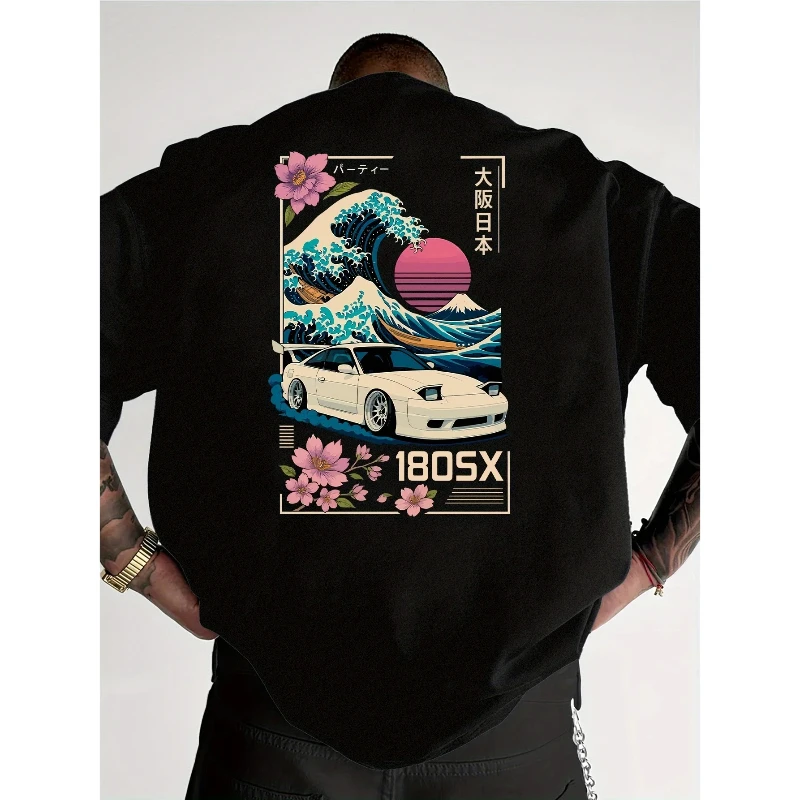 Men's Short-sleeved Japanese Ukiyo-e JDM Car Culture Trend-print T-shirt Casual Street Wear Versatile Across Various Occasions
