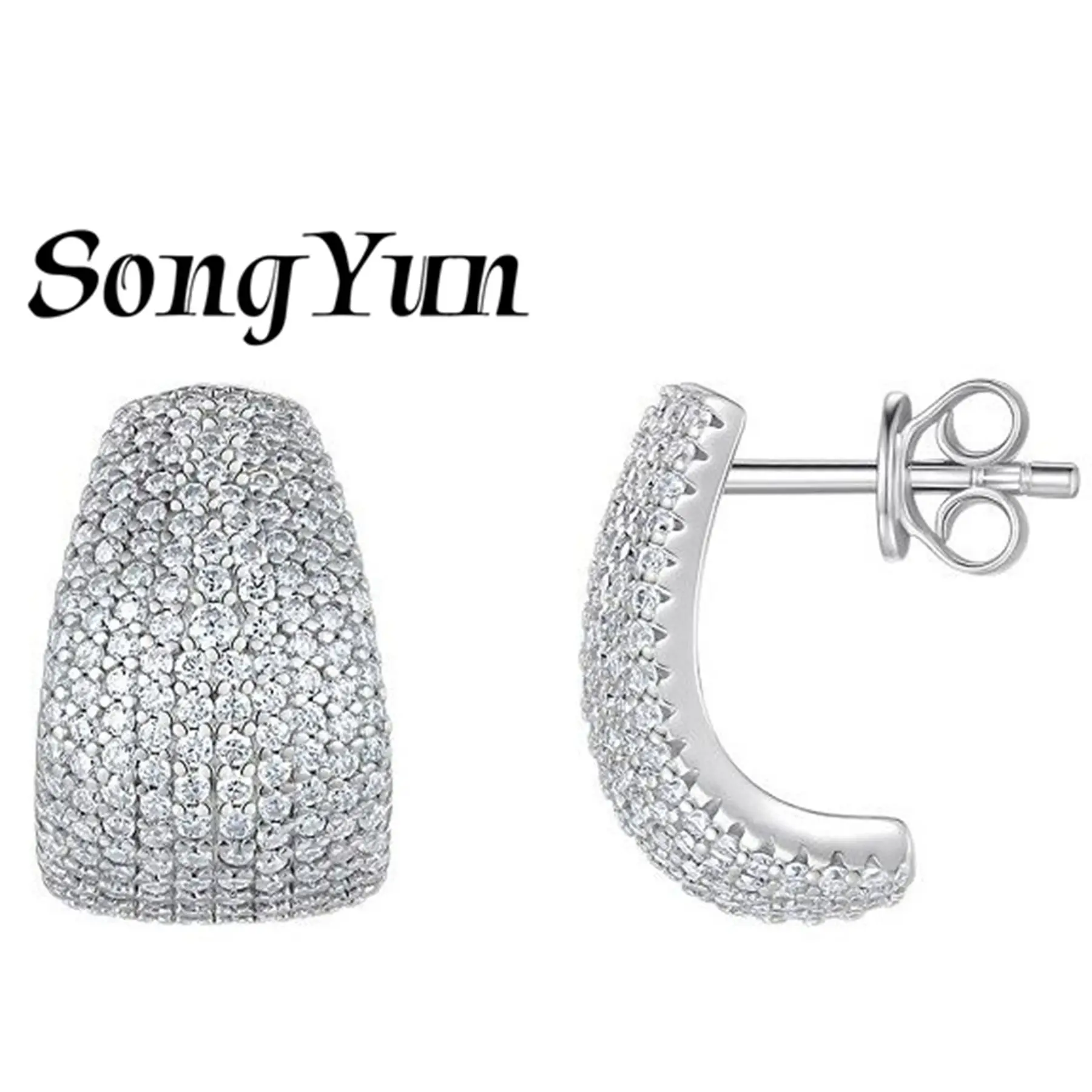 

SongYun Brand Jewelry 925 Silver Stud Earrings Moissanite Diamond Wedding Earrings Fashion for Daughter Rhodium GRA Certificate