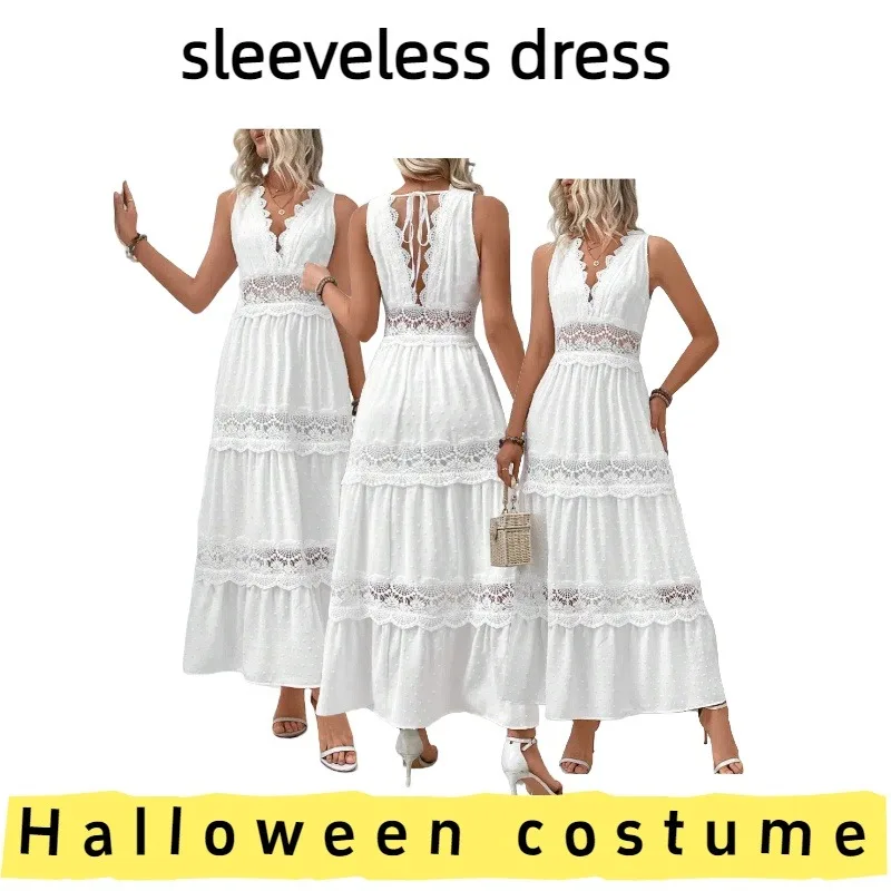 

Европейско-американское женское кружевное платье без рукавов с v-образным вырезом и v-образным вырезом для повседневной носки, повседневных прогулок, вечеринок, выпускных на выходные