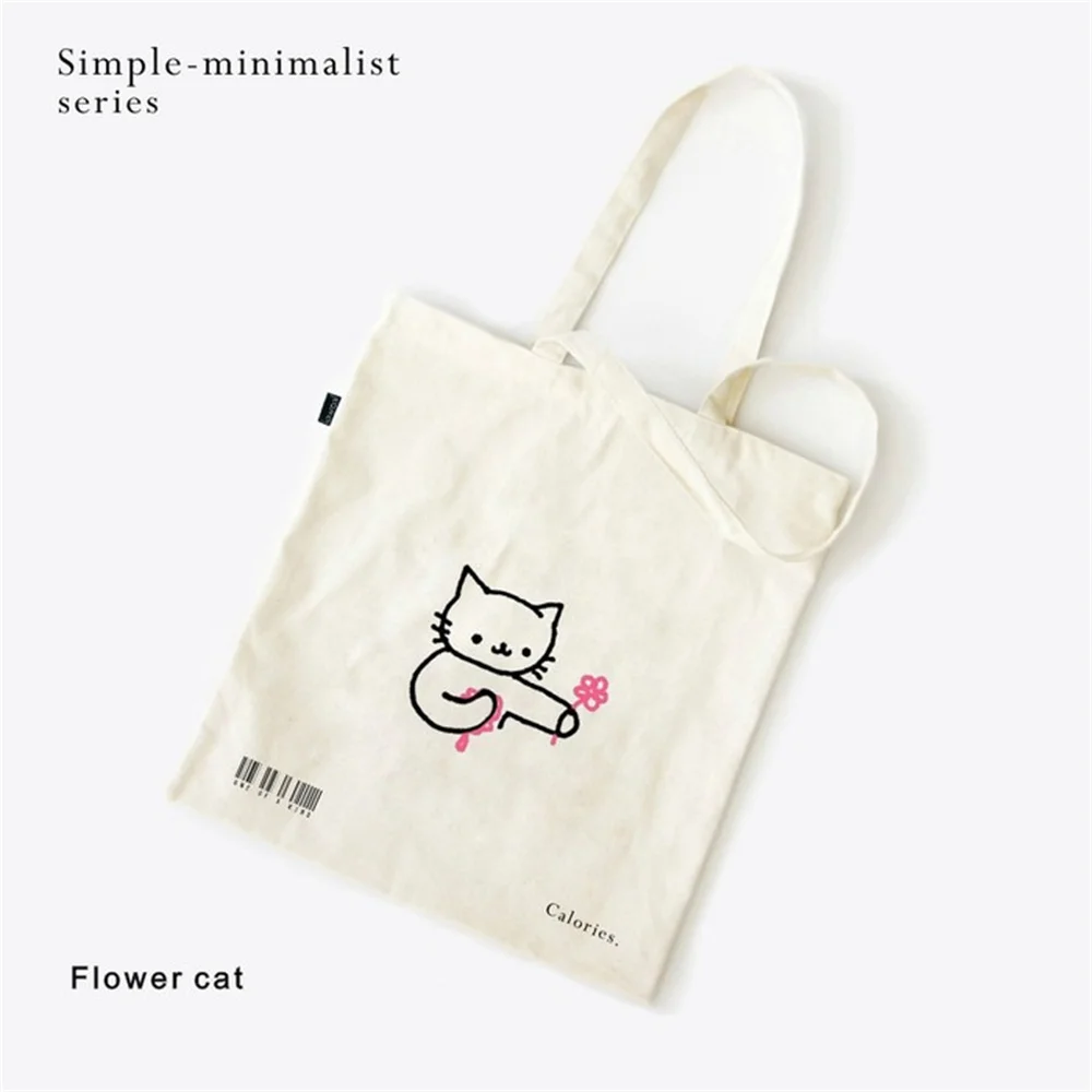 

Cute simple kitten women's canvas shoulder bag Minimalist student reusable large capacity Tote bag Women's ECO shopping bag
