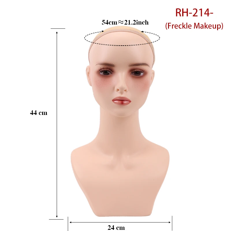 Nunify 1Pcs Realistic Manikin Female Mannequins Head For Wig Display With Freckles PVC Dummy Head For Wigs With Lip Dot Makeup