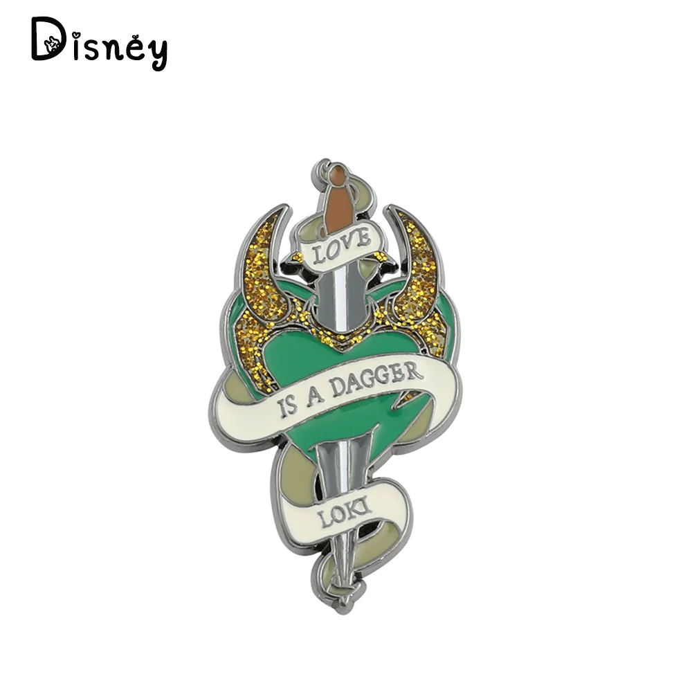 Marvel Superhero God of Tricks Loki Brooch Love Is A Dagger Loki Metal  Badge Pin Clothes Backpack Pin For Neutral Jewelry Gifts