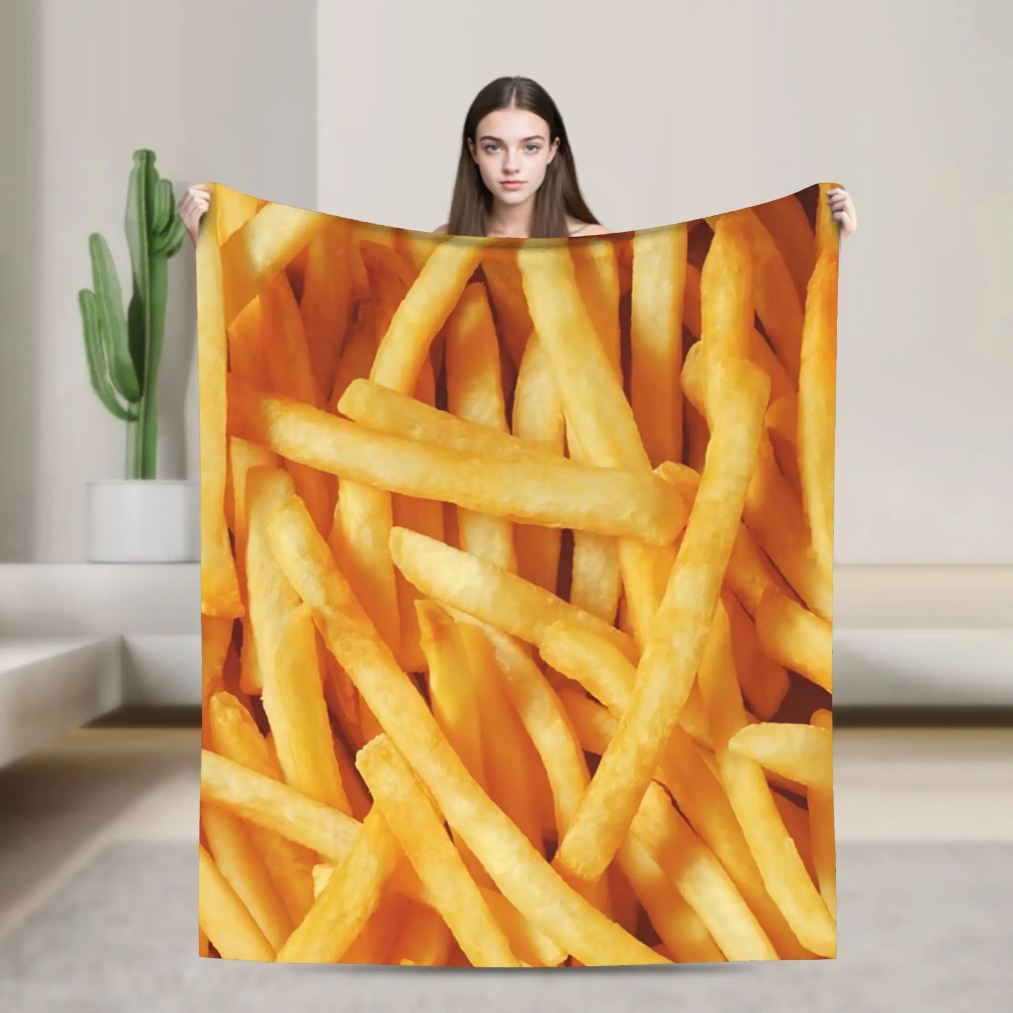 Hot Food Potato Fries Blanket Cover Coral Fleece Plush  Soft Throw Blanket for Bed Bedspread