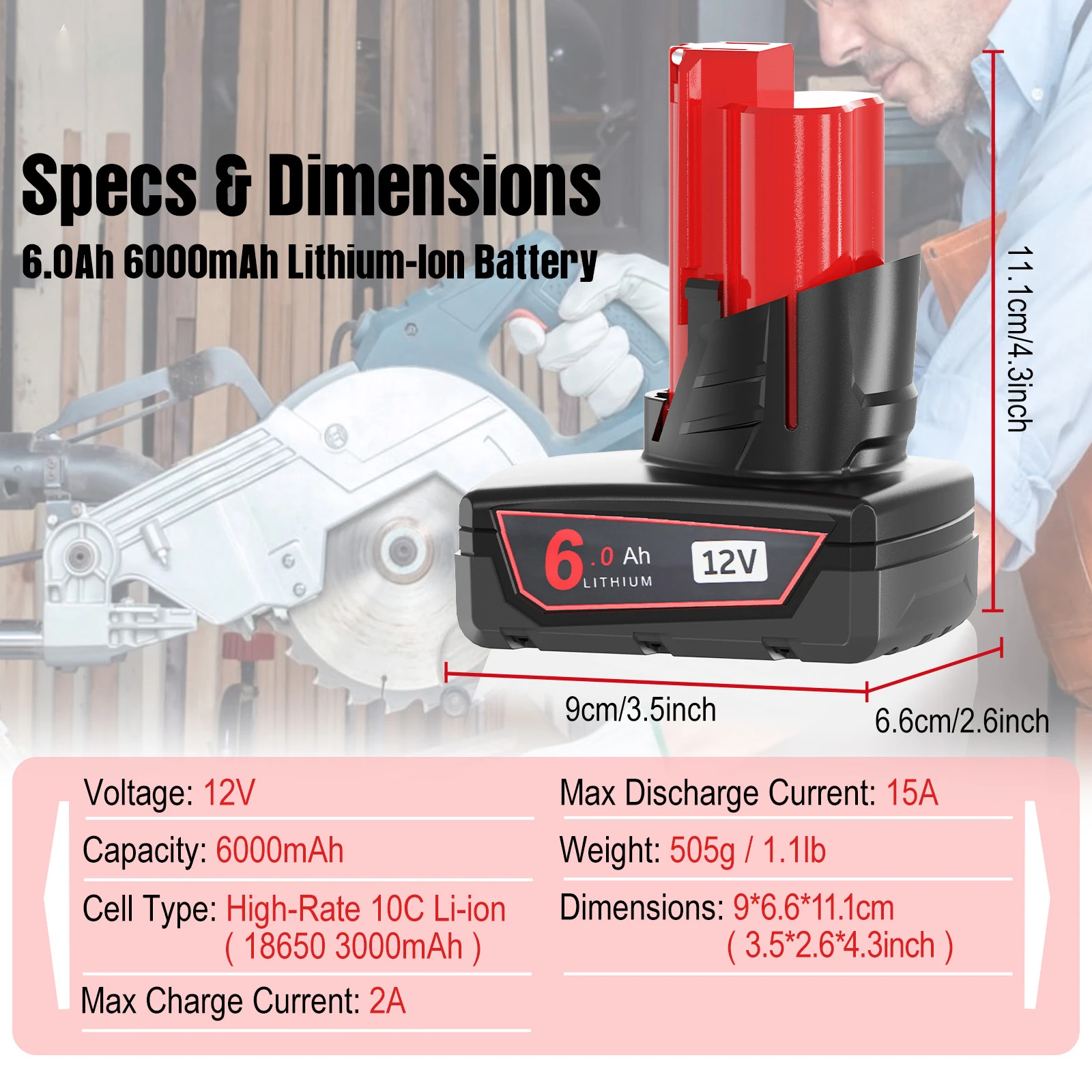 For Milwaukee M12 Battery 12V 6.0mAh Li-ion Power Tools For MIL-M12-12V 48-11-2402 48-11-2411 48-11-2412 M12B2 M12B4 Battery