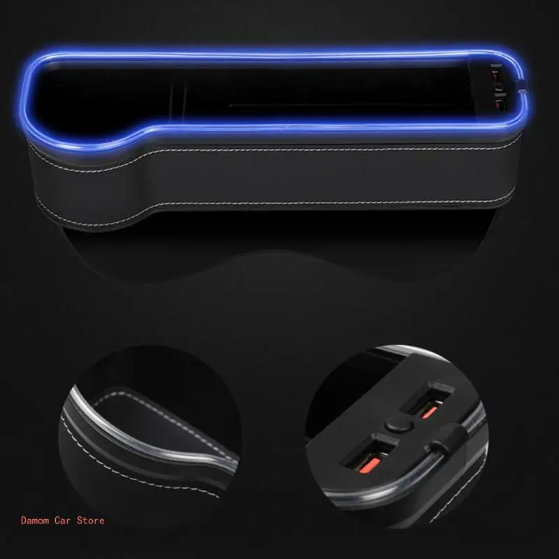 Multi-functional Car for Seat Gaps Storage Box Front for Seat Console Side Pocket with Two USB Charging LED