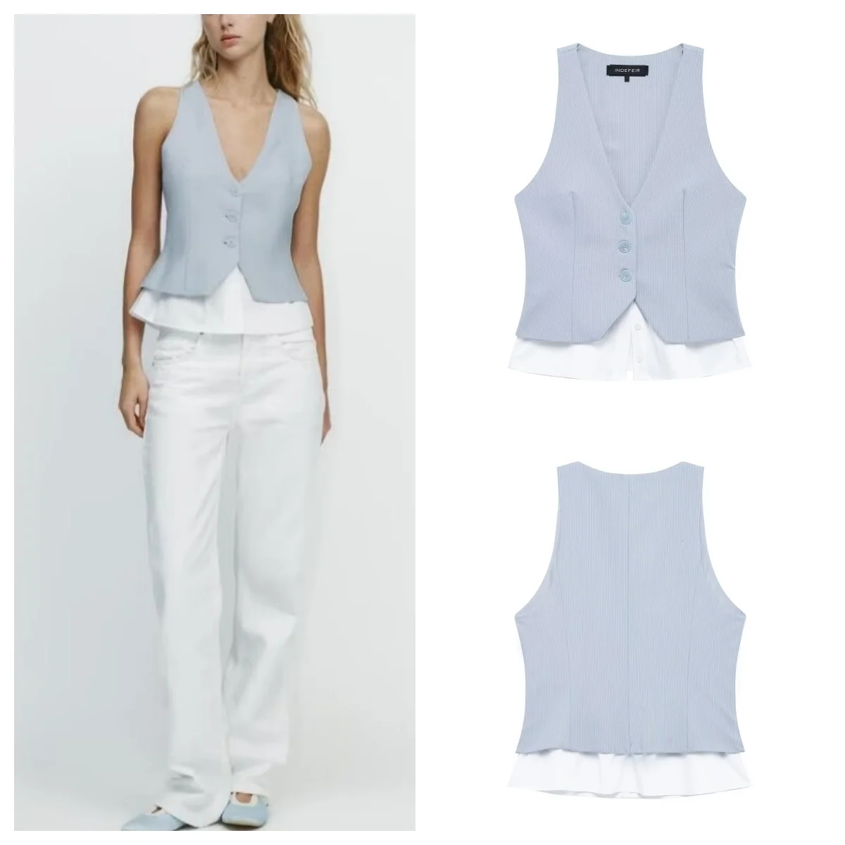 

European and American style new style versatile striped splicing V-neck single-breasted vest