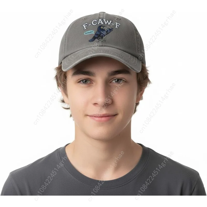 قبعة بيسبول مطرزة من F-CAW-F Serious Crow للرجال والنساء | قبعة أبي قطنية مغسولة عتيقة قابلة للتعديل باللون الرمادي #4