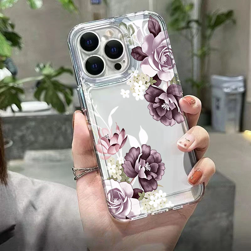 Peony Flower Soft Phone Case For iPhone 17 16 15 Pro Max 14 13 12 11 16E 17E Air 7 8 Plus XS XR X Transparent TPU Silicone Cover view 4