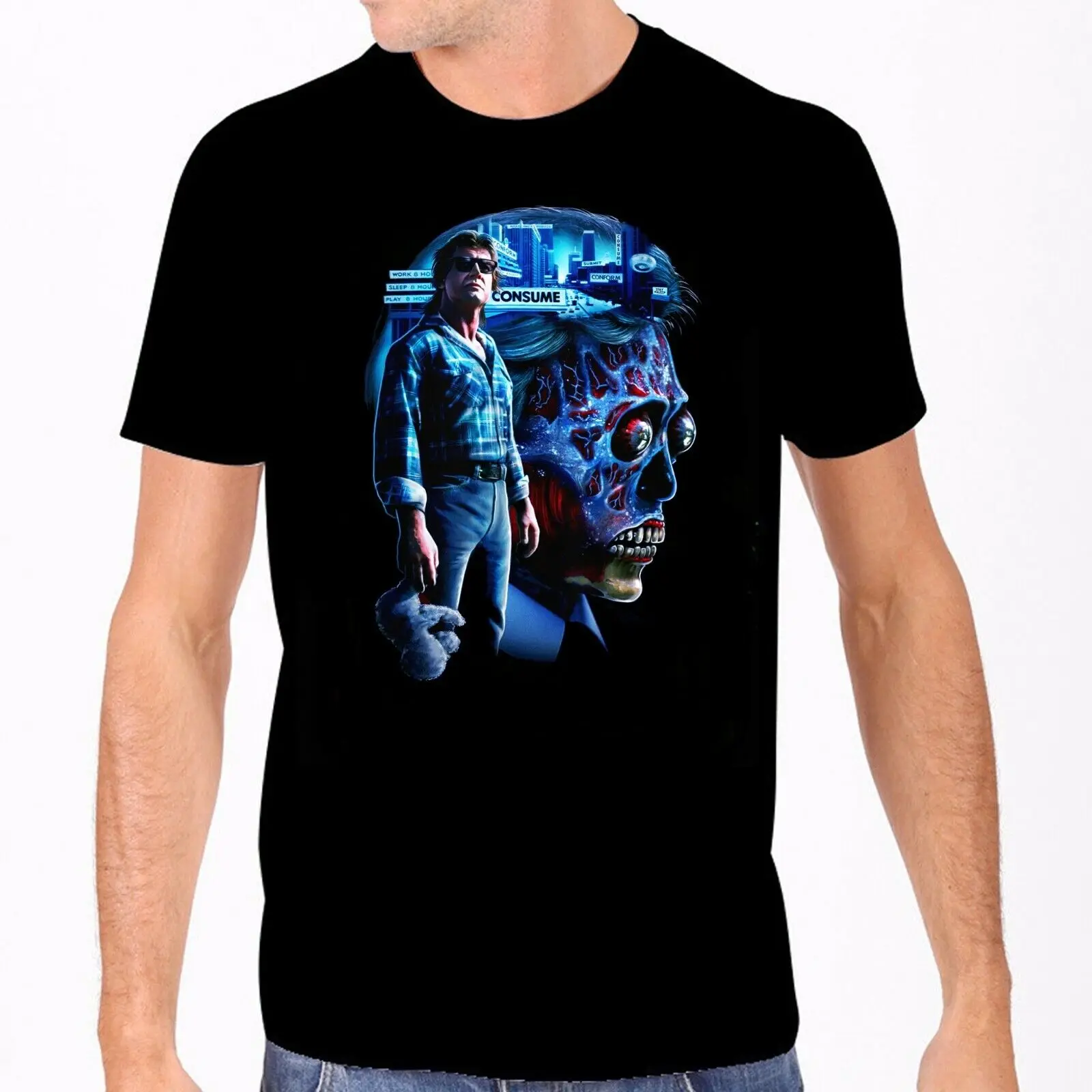 

Rock Rebel They Live Nada Holding Teddy Bear Horror Movie Mens Graphic T Shirt