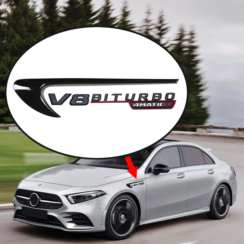 Car Fender Emblem Badge V8 BITURBO 4MATIC+ For Mercedes Benz AMG W117 W212 W213 W202 W211 W176 W210 W204 W205 GLA GLC CLS Access