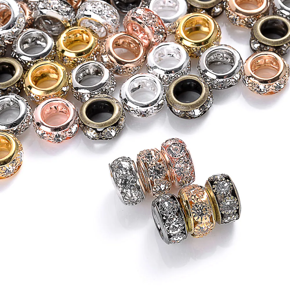 10pcs/Lot 10/12mm Round Circle Spacer Beads Loose Crystal Big Hole Beads For Making Bracelet Necklace DIY Accessories