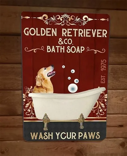 Golden Retriever Bath Soap Dog  Metal Wall Sign Animal Poster #2