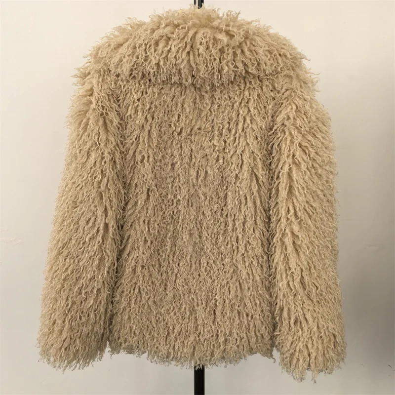 2025 Mode vrouwen Nepbont Korte Jas Herfst Winter Imitatie Mongolië Schapenbont Jas Revers Warme Bovenkleding Streetwear tops
