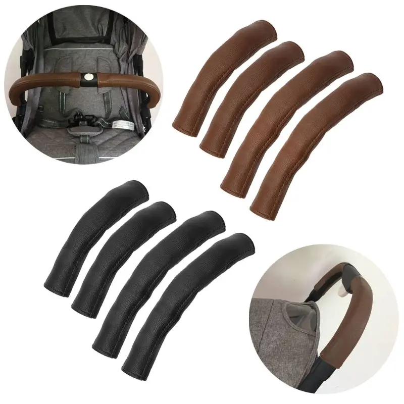 4 unid/set de fundas de cuero Pu para cochecito, sillas de ruedas con asa para cochecito de bebé, reposabrazos protector para funda, accesorios para cochecito