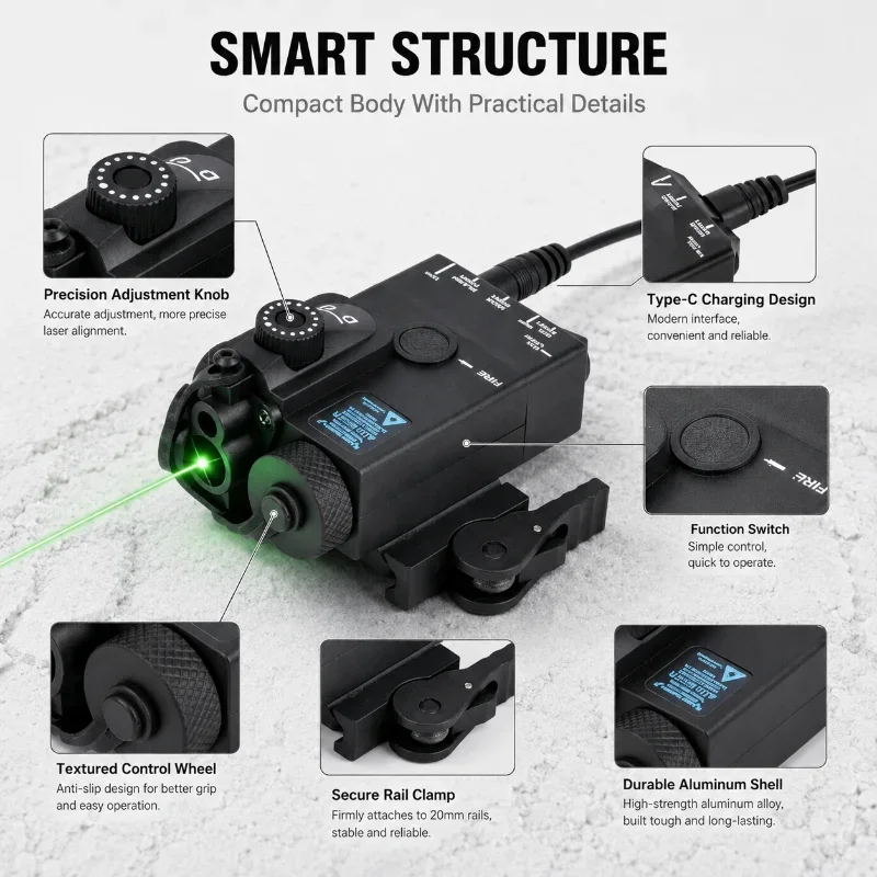 Hobby Model Upgrade Laser Module Calibratable Red & Green Beam Type-C Charging External Remote on-Off Control AccessoryRail