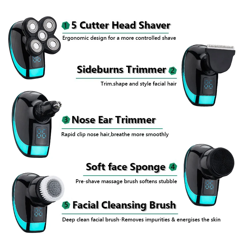 Electric Shaver 5 In 1 For Men Beard And Nose Trimmer Floating Head_voghion.com