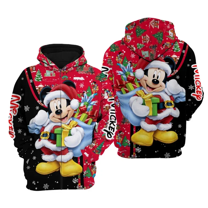 Mickey Mouse Red Christmas Hoodie Disney Sweatshirt/Hoodie/Fleece Jacket Stylist Unisex Cartoon Graphic Outfits Men Women