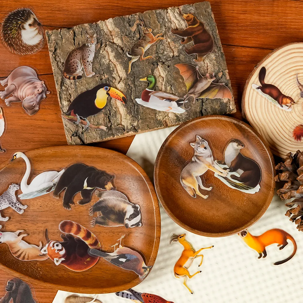 56 Pcs New Realistic Forest Animal Clear PET Stickers - HD Patterns for Kids' Handicrafts LanLanStickersWorld Store