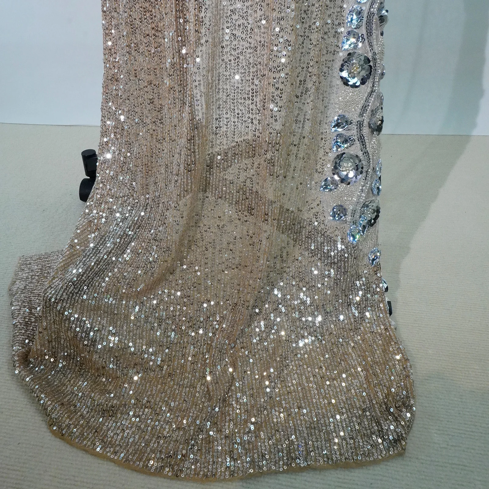 Sparkling Rhinestone Evening Dress Women Sexy Beaded Sequins Formal Party Gown Stage Performance Outfit Singer Dancer Costume