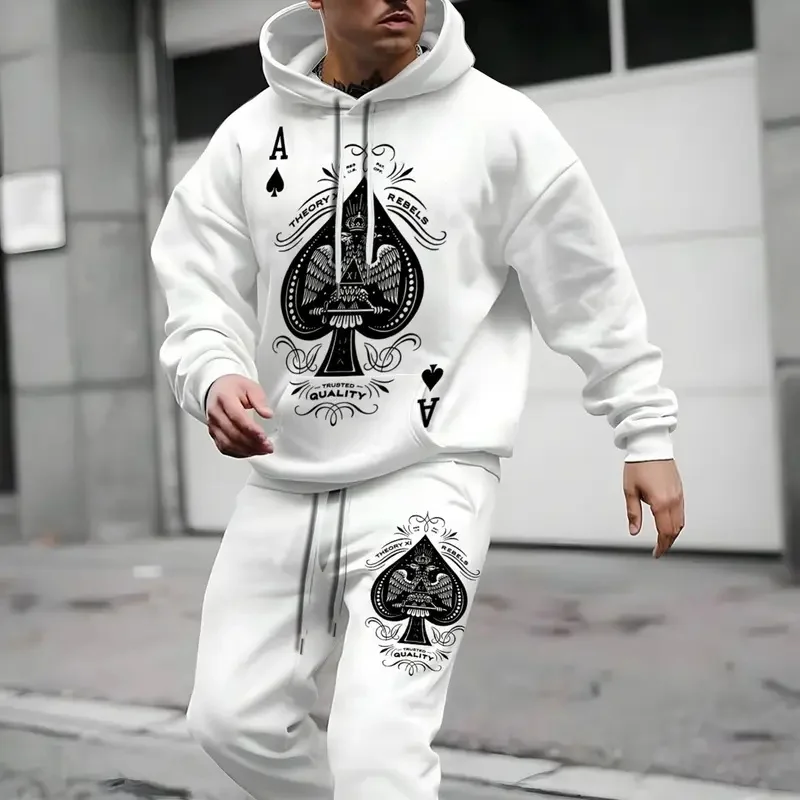 

Мужской модный комплект толстовок, новый стиль, толстая и теплая толстовка с длинными рукавами и карманами, мужские повседневные свободные брюки на шнурке.