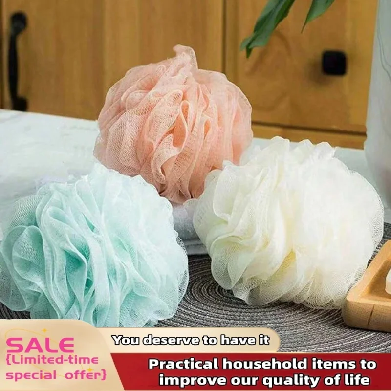 3Pcs Large Bath Balls Color Blocking PE Soft Scrubbing Bubble Net Dual Shade Random Color Bath Flower for Relaxing Bath Time