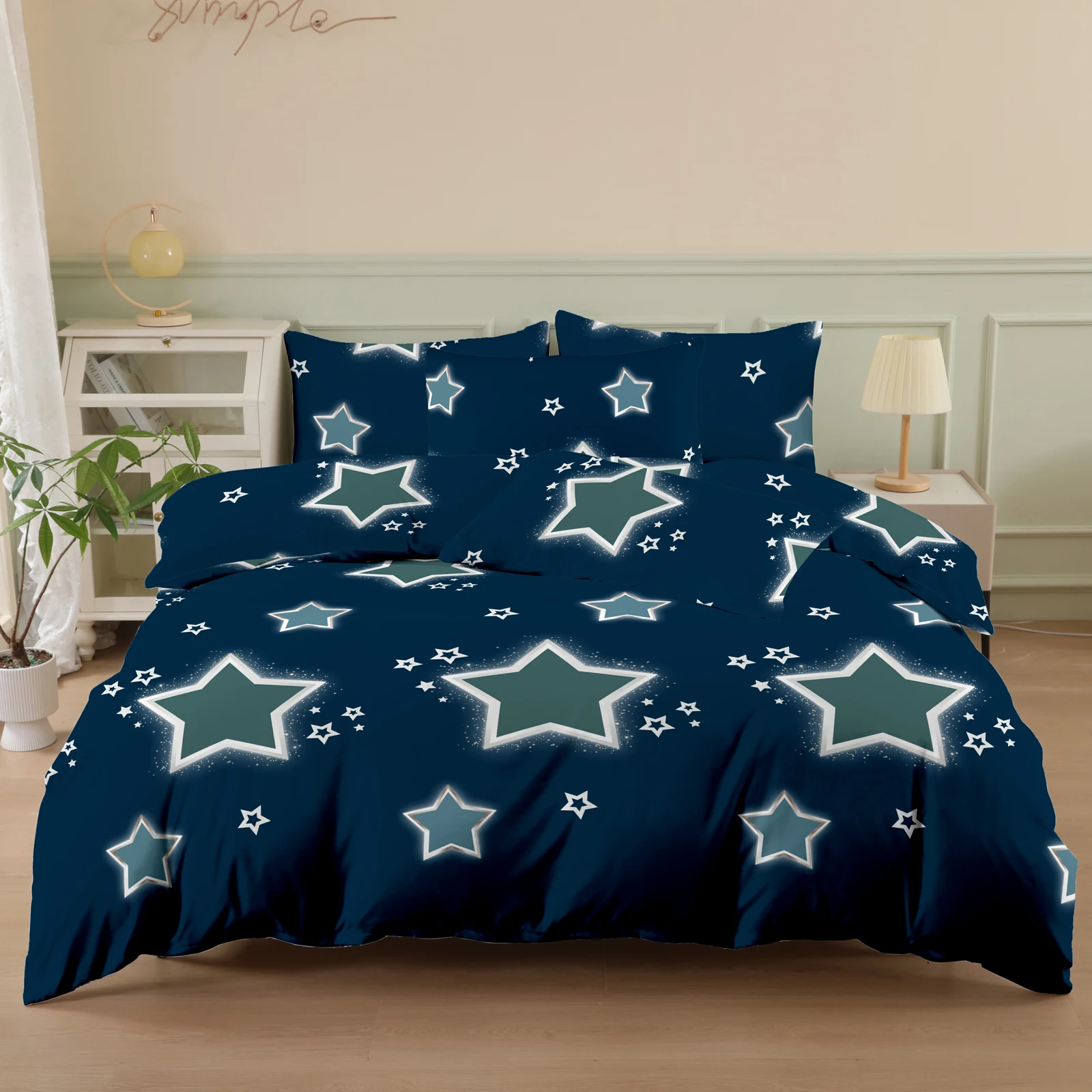 

Комплект из трех предметов с принтом звездного неба: флисовое покрывало (2 наволочки + 1 пододеяльник), комплект из трех предметов с узором в виде звезд, ультрамягкое, комфортное, дышащее постельное белье из полиэстера, пододеяльник на молнии + наволочка 