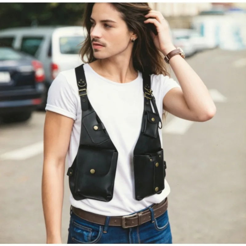 

2026 New Men‘s Suspender Vest Style Multi Pocket Chest Pack for Cosplay Lightweight & Comfortable Ideal for Outdoor Festival