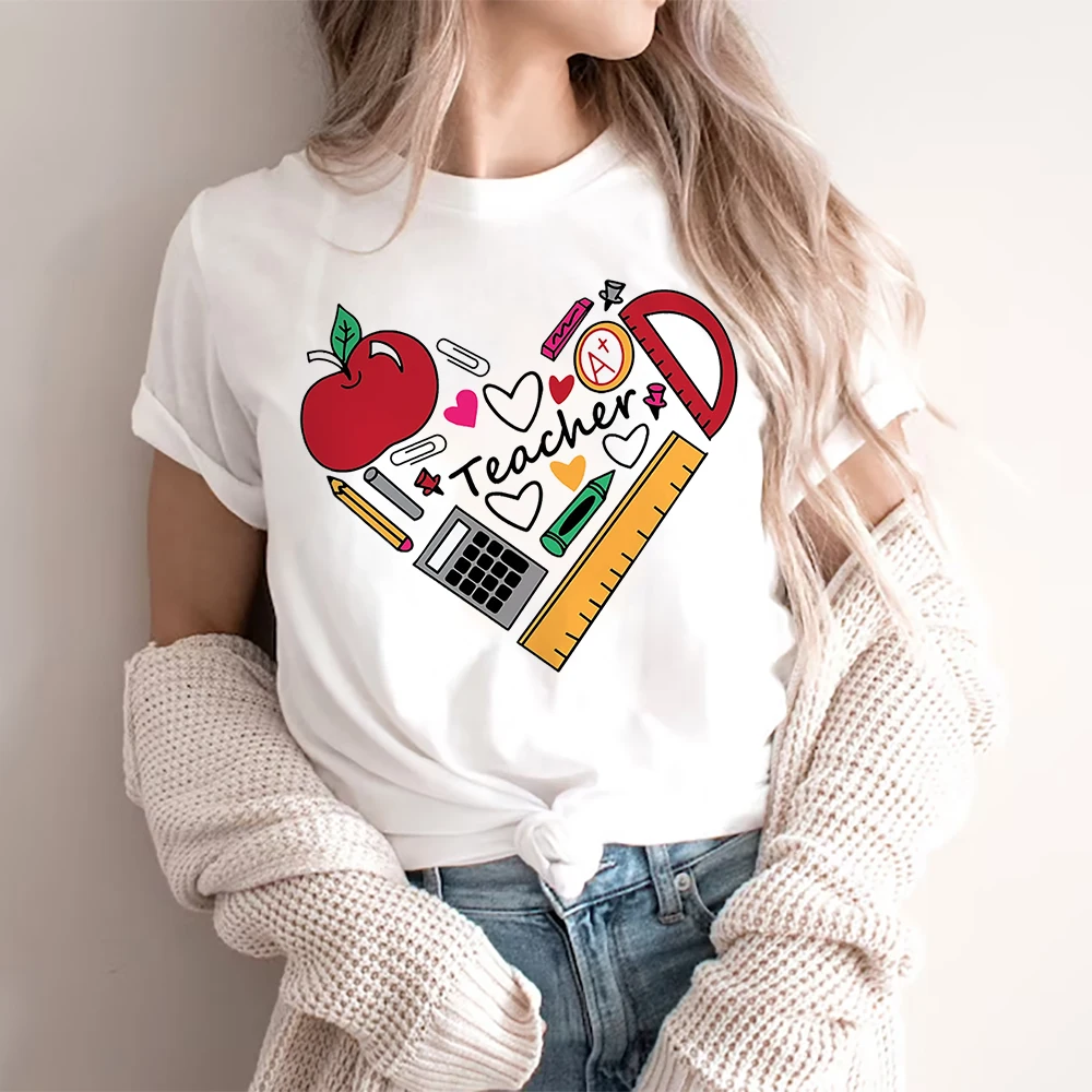 

Summer Fashion Teacher Women White T-shirt Casual Regular Graphic Print Short Sleeve Tops Female Matching Clothes Teacher's Gift