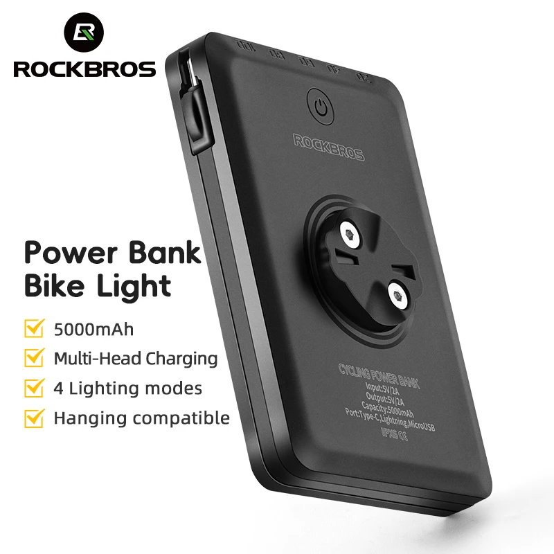 ROCKBROS Bicycle Light For 5000mAh Power Bank Battery Bike Light Type-C Charging For Garmin Bryton IGS Computer Lights Charging