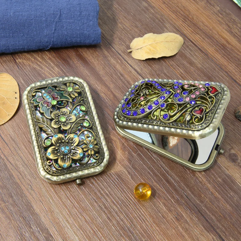 

Russian Vintage Embossed Folding Compact Mirror, Luxury Metal Makeup Mirror with Intricate Detail