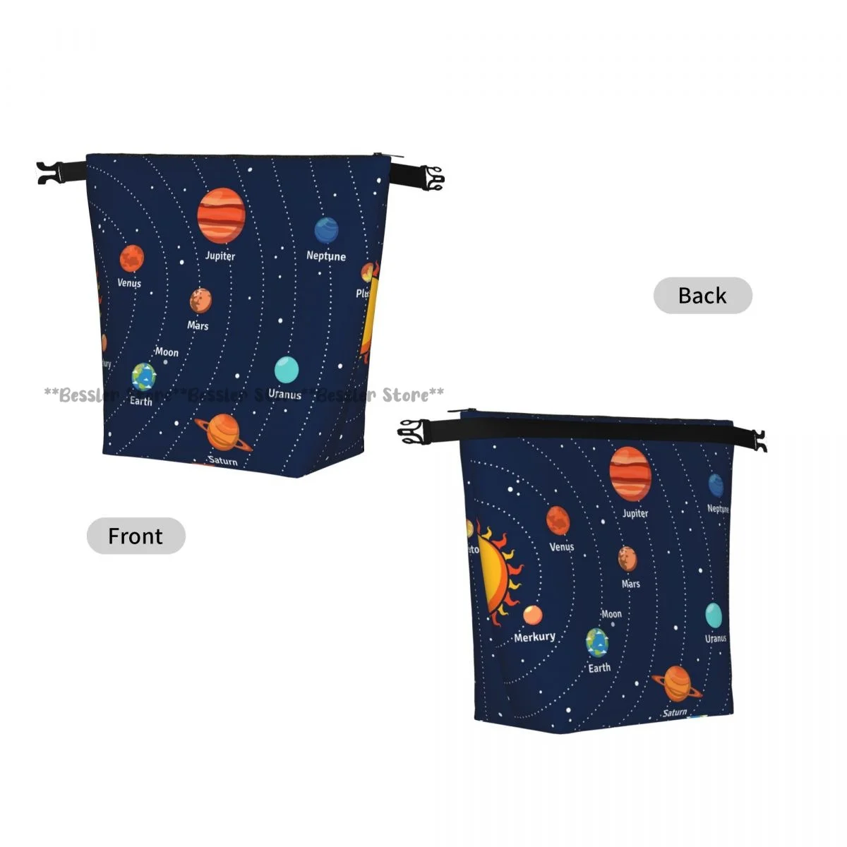 Portable Roll-top Insulated Cooler Lunch Bag Educational Solar System Orbits Planets Thermal Food Bag for Travel Outdoor Camping