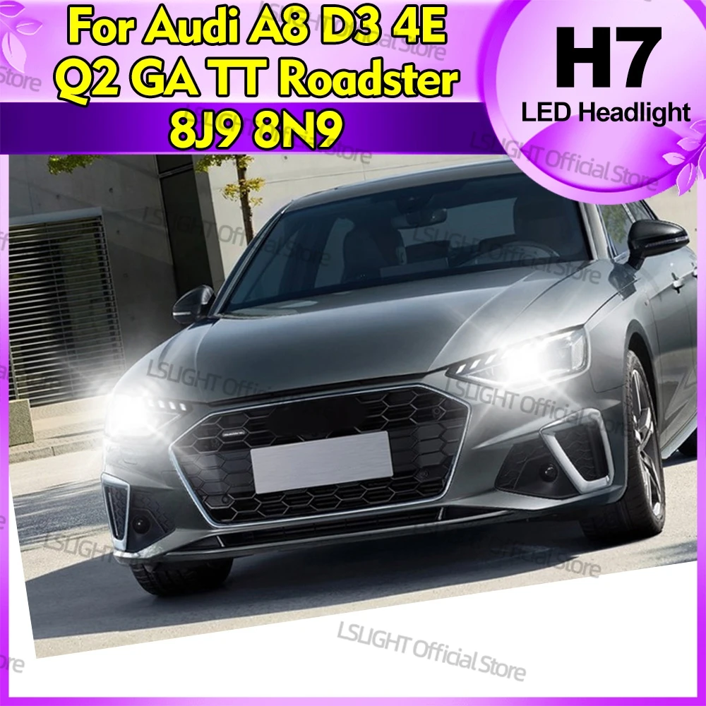 2x LED H7 Headlight Bulb CSP 3570 Chips Head Lamps For Audi A8 D3 4E2 4E8 Q2 GAB GAG TT Roadster 8J9 8N9 Fanless 12V Accessories