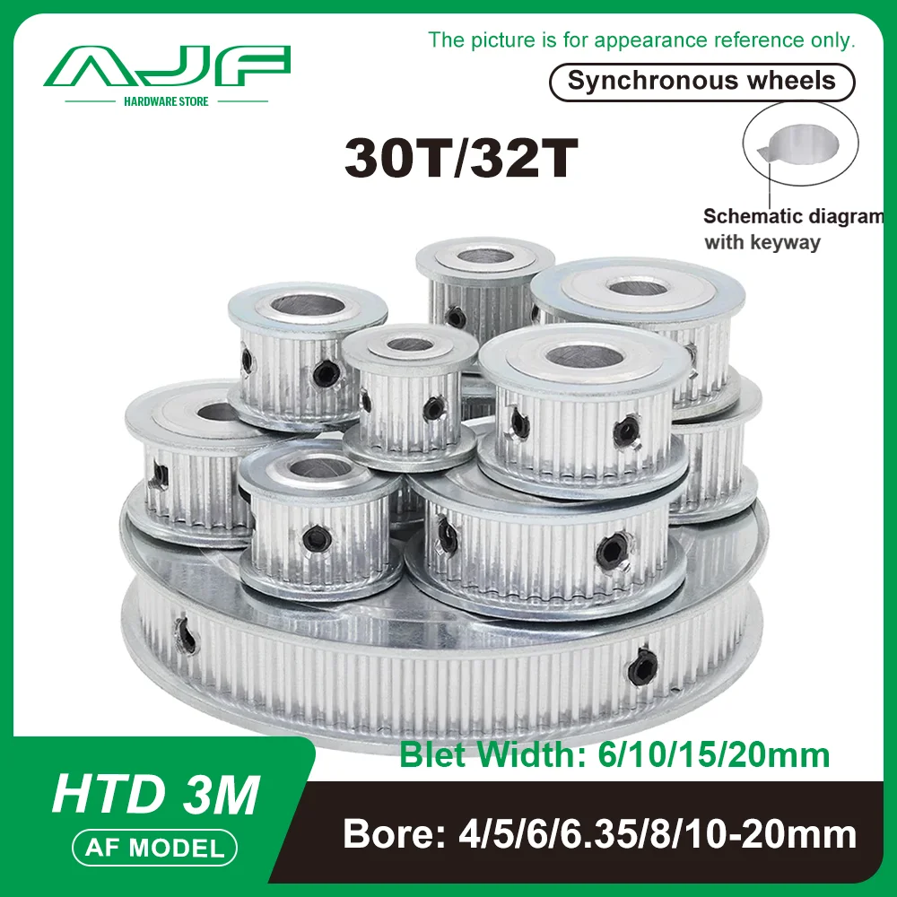 30Teeth 32Teeth HTD 3M Timing Pulley Bore 4-20mm For belt width 6/10/15/20mm 3M Synchronizing wheel CNC Machine 30T 32T
