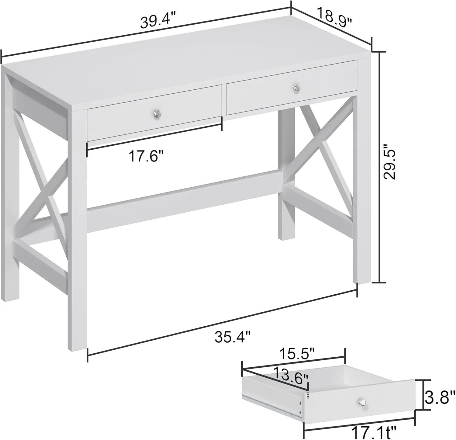 Computer Desk Study for Home Office, Modern Simple 40 Inches White Desk with Drawers, Makeup Vanity Console Table