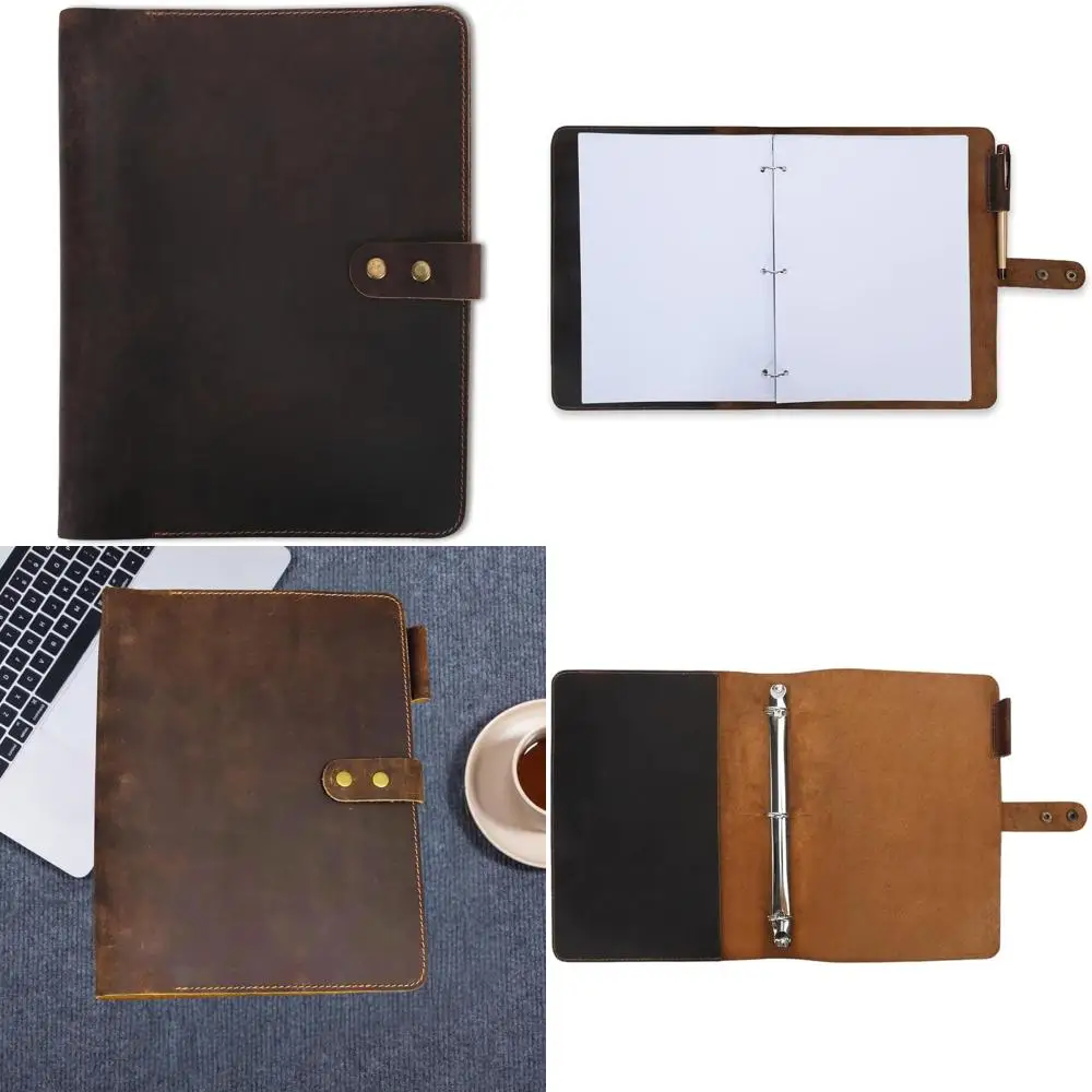 

Leather 3-Ring Binder Portfolio, 8.5x11, Refillable for Resumes and Business Documents (Brown)