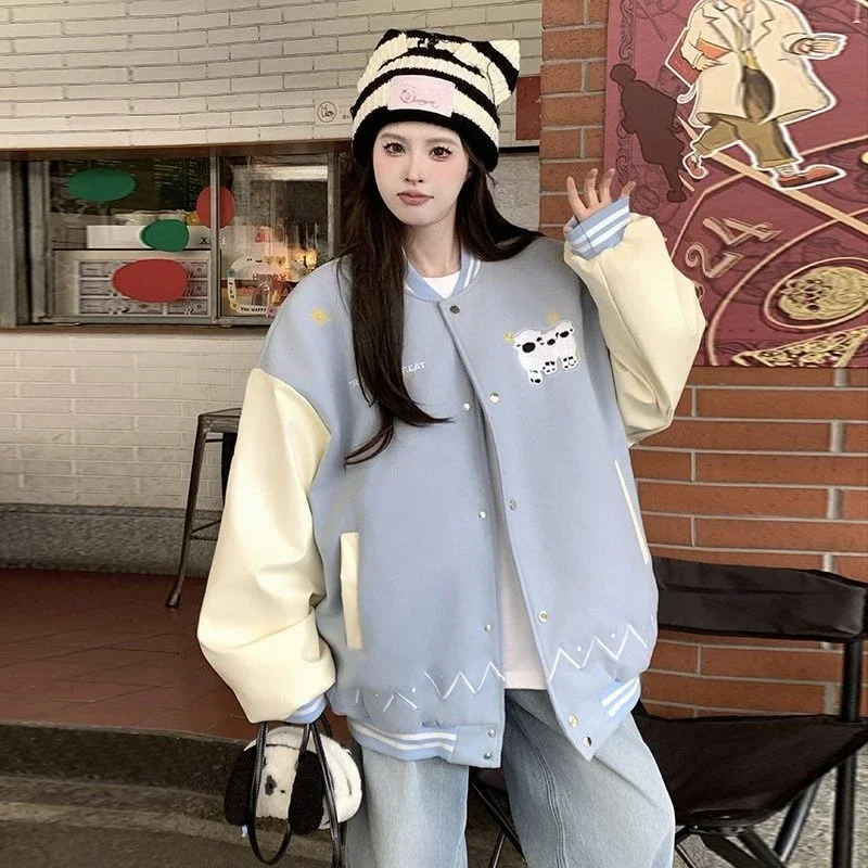 ​2025 Women's Baseball Jacket Loose Korean Style Retro Embroidery Lettering Coat Student Friendly Spring Autumn Streetwear​